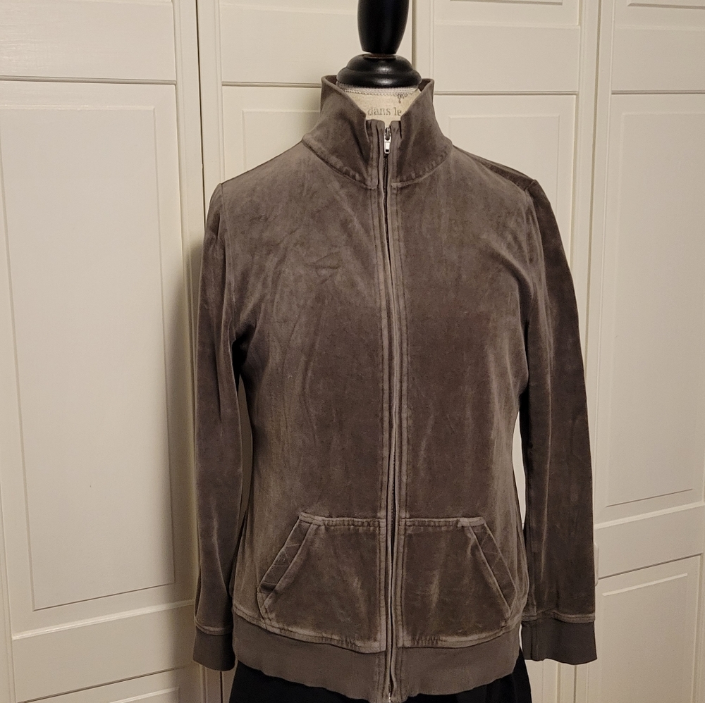 90s/00s Grey Velour Sweatshirt By Talbots - Picture 2 of 5